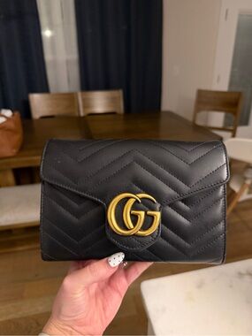 Gucci Black Chevron Matelassé Crossbody with Gold GG